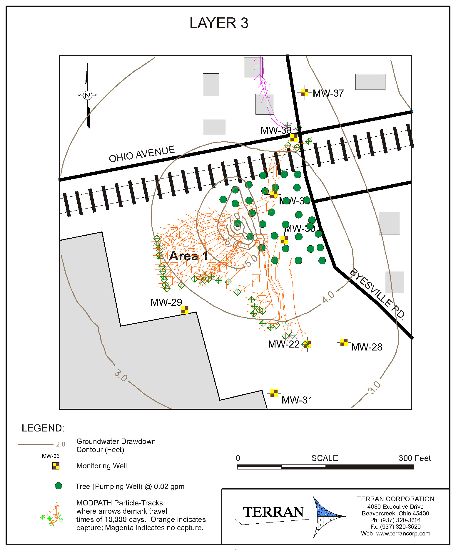 MODFLOW map with phytoremediation scenario